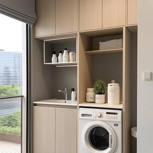 Luxury Modern Design Modular Laundry Room Set Solid Wood Dry Cabinet with Tub for Washing Machine